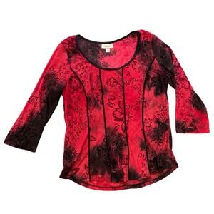 Vintage Y2K Dressbarn Corset‑Style Top ❤️ Red Black Floral Retro Top 🖤 Size M